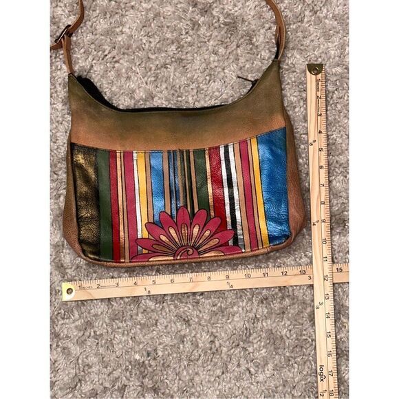 BEAUTIFUL UNIQUE GENUINE Leather Anuschka hand painted striped purse with floral - Picture 9 of 10